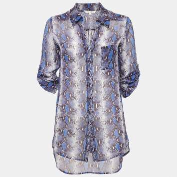 Diane Von Furstenberg Purple Printed Silk Button Front Shirt S