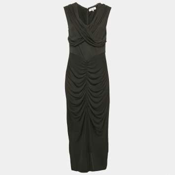Diane Von Furstenberg Black Jersey Ruched Midi Dress L