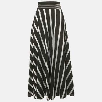Diane Von Furstenberg Black Striped Jacquard Crepe Maxi Skirt L