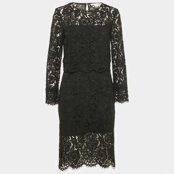 Diane Von Furstenberg Black Lace Yeva Top and Skirt Set L