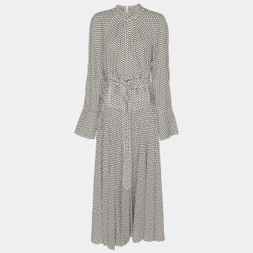 Pre Owned Diane Von Furstenberg White/Black Dot Print Stretch Silk Belted Maxi Dress XL