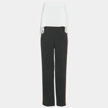Pre Owned Diane Von Furstenberg Black/White Crepe Strapless Side Tape Jumpsuit S