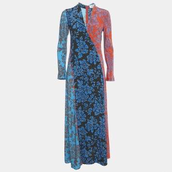 Pre Owned Diane Von Furstenberg Multicolor Printed Silk Maxi Dress S