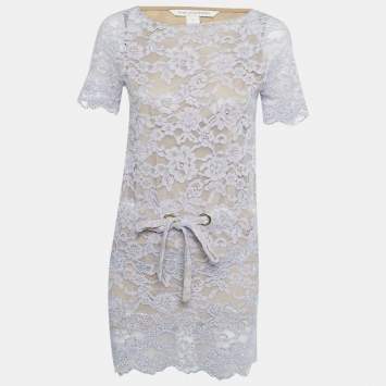 Pre Owned Diane Von Furstenberg Purple Lace Mini Dress XS