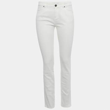 Pre Owned Diane Von Furstenberg White Denim Chainlink Jeans M/Waist 29"