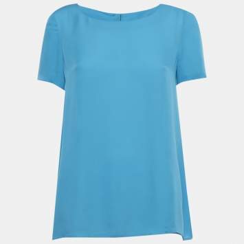 Pre Owned Diane Von Furstenberg Blue Silk Short Sleeve Maggy Top S