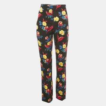 Pre Owned Diane Von Furstenberg Black Floral Print Crepe Trousers S
