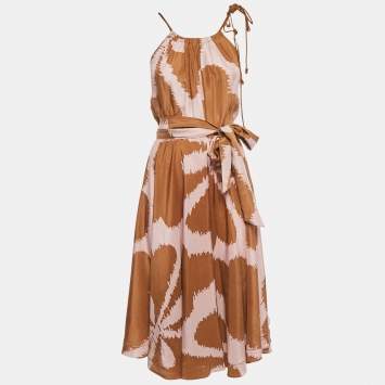 Pre Owned Diane Von Furstenberg Brown/Pink Printed Silk Naro Dress M