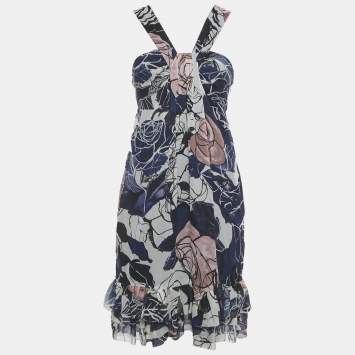 Pre Owned Diane Von Furstenberg Blue Floral Print Silk Mini Dress S