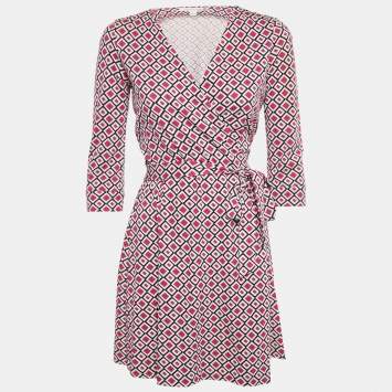 Pre Owned Diane Von Furstenberg Pink Jersey New Julian Mini Wrap Dress M