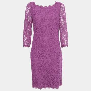 مملوكة مسبقًا Diane Von Furstenberg Purple Lace Short Dress L