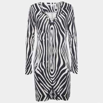 Pre Owned Diane Von Furstenberg Black Printed Silk Jersey Reina Dress M