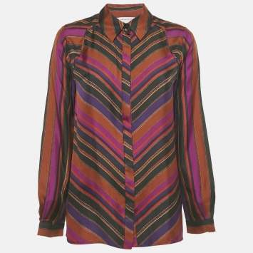 Pre Owned Diane Von Furstenberg Multicolor Striped Silk Long Sleeve Shirt M