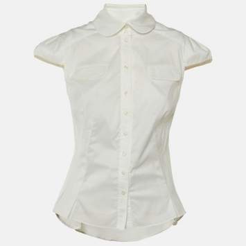 مملوكة مسبقًا قميص ديان فون فورستنبرغ قطن أبيض بأزرار من الأمام مقاس متوسط - ميديم