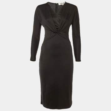 Pre Owned فستان ديان فون فرستنبرغ ميدي عقدة صوف مزيج أسود مقاس صغير جدًا (إكس سمول)