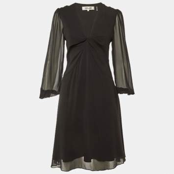 Pre Owned فستان ديان فون فورستنبرغ كريب أسود بتفاصيل عقدة ملتوية ميني صغير