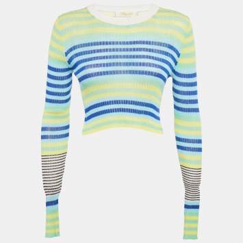 مملوكة مسبقًا بلوزة ديان فون فرستنبرغ مقلمة متعددة الألوان منسوجة بأكمام طويلة صغيرة