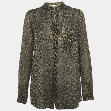 مملوكة مسبقًا بلوزة ديان فون فرستنبرغ حرير جاكار أسود جيلمور سموس كات شير مقاس متوسط