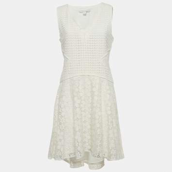 Pre Owned فستان ديان فون فرستنبرغ دانتيل أبيض بدون أكمام ميدي مقاس كبير