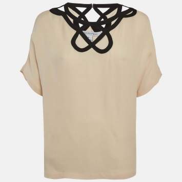 Pre Owned Diane Von Furstenberg Beige Silk Cut-Out Top M