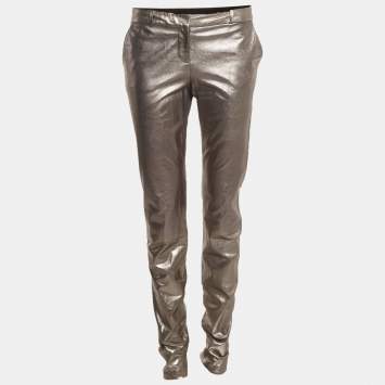 Pre Owned Diane Von Furstenberg Metallic Coated Leather Everly Pants S