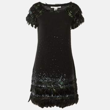 مملوكة مسبقًا فستان ديان فون فرستنبرغ صوف محبوك مع لؤلؤ أسود ميني مقاس ميديوم