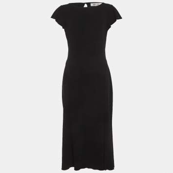 Pre Owned Diane Von Furstenberg Black Crepe Midi Dress M