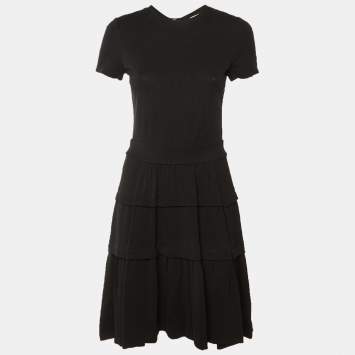 Pre Owned Diane Von Furstenberg Black Wool Knit Tiered Midi Dress M