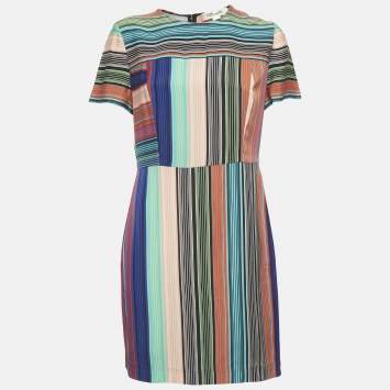 Pre Owned Diane von Furstenberg Multicolor Striped Crepe Short Dress L