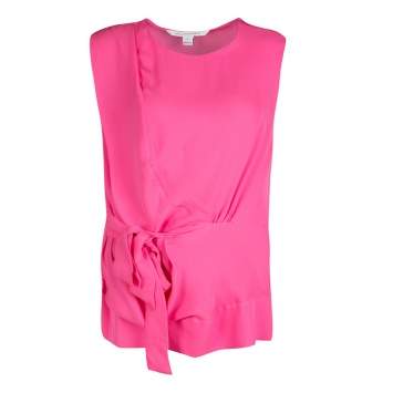 Pre Owned Diane Von Furstenberg Pink Silk Tie Detail Grandie Blouse L