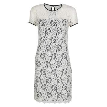 Pre Owned Diane Von Furstenberg Monochrome Floral Lace Barbie Dress S