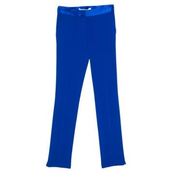 Pre Owned Diane Von Furstenberg Cobalt Blue Textured Crepe Genesis Long Pants XS