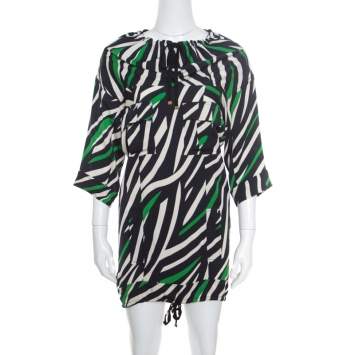 Pre Owned Diane Von Furstenberg Multicolor Striped Silk Tie Detail Kangou Tunic S