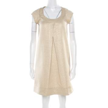 Pre Owned Diane Von Furstenberg Gold Jacquard Inverted Pleat Detail Ayuka Dress S