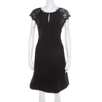 مملوكة مسبقًا Diane von Furstenberg Black Floral Lace Bodice Detail Maddie Dress L
