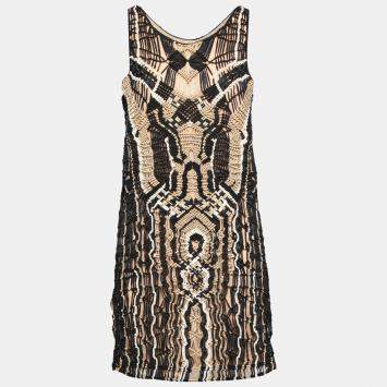 Pre Owned Diane Von Furstenberg Metallic Macramé Lace Sleeveless Neapoli Dress M