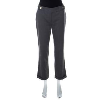 Pre Owned Diane Von Furstenberg Grey Wool Snap Button Detail Geordinne Trousers S