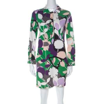 Pre Owned Diane von Furstenberg Multicolor Printed Silk Jersey Nicole Tunic M 