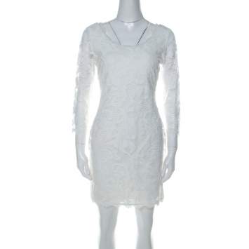 Pre Owned Diane von Furstenberg Off White Long Sleeve Zarita Lace Dress S