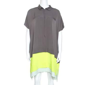 Pre Owned Diane von Furstenberg Grey Silk Contrast Trim Hatsu Colorblock Dress S
