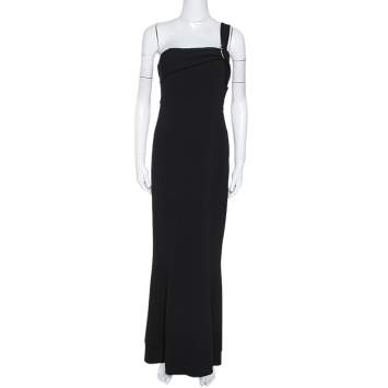 Pre Owned Diane von Furstenberg Black Fluid Crepe One Shoulder Gown L