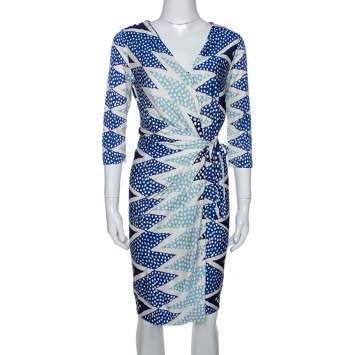 Pre Owned Diane Von Furstenberg Ornamentalist Diamonds Print Evrin Wrap Dress M