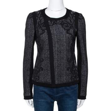 Pre Owned Diane Von Furstenberg Monochrome Textured Knit Jacket S