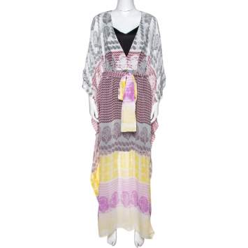 Pre Owned Diane von Furstenberg White Printed Silk Sheer Annushka Kaftan M