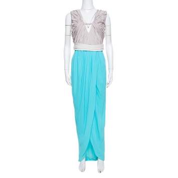 Pre Owned Diane von Furstenberg Blue Sateen & Crepe Wrap Effect Darleena Dress M