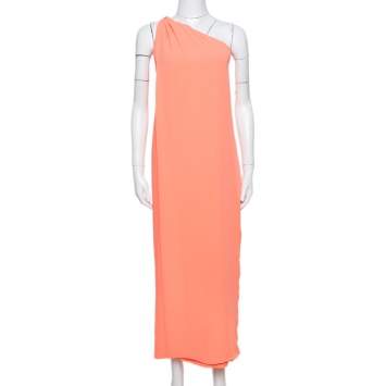 Pre Owned Diane von Furstenberg Neon Orange Crepe Liluye One Shoulder Dress M