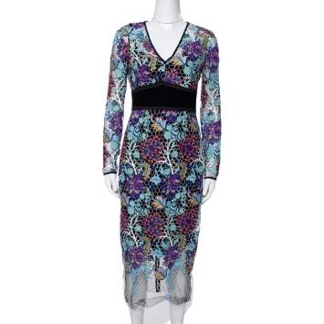 Pre Owned Diane Von Furstenberg Multicolor Floral Guipure Lace Sheath Dress S