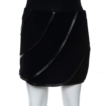 Pre Owned Diane Von Furstenberg Black Silk and Leather Trim Karina Mini Skirt S