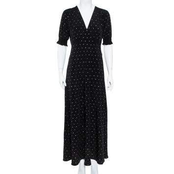 Pre Owned Diane von Furstenberg Black Crepe de Chine Silk Embellished Avianna Gown M