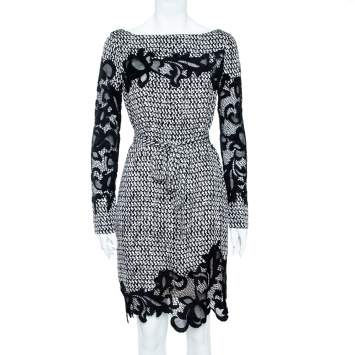 Pre Owned Diane von Furstenberg Monochrome Stretch Silk Ernestina Dress M